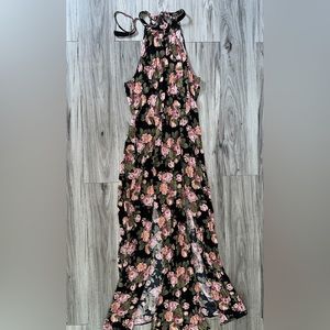 American eagle floral rose dual split summer halter maxi dress